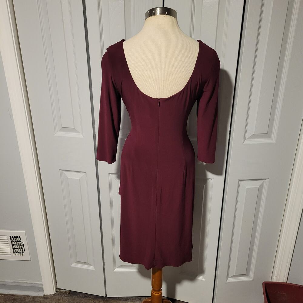 Classic Stretch Ruched Evening Dress Alex Evenings Wine Red Size 6 3/4 Sleeve. - Picture 4 of 10